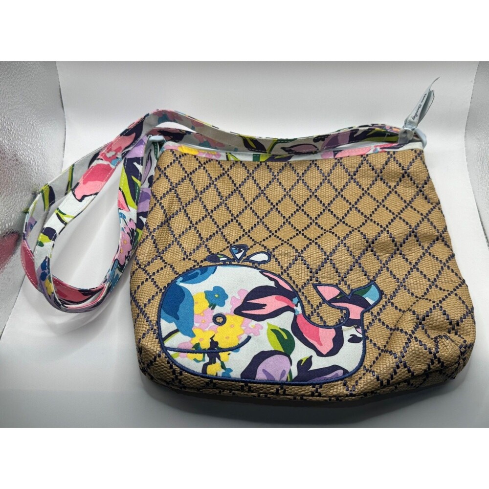 Vera Bradley Straw Purse Bag Marian Floral Beach Crossbody Whale Applique NWT